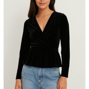 Sundance Velvet Wrap Peplum Top Women's XS‎ Black Long Sleeve Witchy Winter